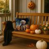 Golden Retriever Puppy Halloween Throw Pillow Machine Washable, Indoor Outdoor Decorative Pillow for Couch, Bed or Patio, 14Hx14W