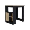 Stirling Kitchen Island with 1-Door Cabinet Push to open System and Side Shelves Black - Natural Oak