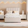 Twin Size Upholstered Platform Bed with a Hydraulic Storage System, Beige