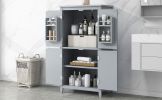 Elegant Bathroom Floor Storage Cabinet, Bathroom Storage Unit, Freestanding Cabinet with 4 Doors, Adjustable Shelves, Adaptable Shelves, Grey
