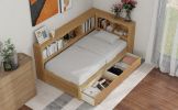 Twin Size Daybed with Two Storage Drawers, Storage Cabinets and USB Ports, Wood Color