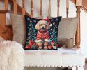 Apricot Toy Poodle Christmas Throw Pillow Machine Washable, Indoor Outdoor Decorative Pillow for Couch, Bed or Patio, 14Hx14W