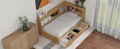 Twin Size Daybed with Two Storage Drawers, Storage Cabinets and USB Ports, Wood Color
