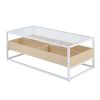 Contemporary Coffee Table in White Metal, Natural Wood, and Clear Glass