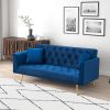 71-inch convertible love seat sofa, American retro blue velvet material, suitable for small living room, bedroom, office