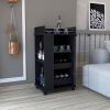 Bar Cart with Glass Door, 2-Side Shelves and Casters, Black