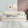 Twin Size Upholstery Daybed with Trundle and USB Charging Design,Trundle can be flat or erected,Beige