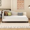 Twin Size L-Shaped Linen Daybed, with Solid Wood Legs, Beige(OLD SKU: SF000145AAA)