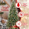 6FT Christmas Tree with 350 Warm White LED Lights Ã¢â‚¬â€œ 1593 Snow-Tipped PE+PVC Branches, Red Berries & Pine Cones, Hinged Design