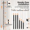 Drill-Free L-Shaped Room Divider Curtain Rod, Adjustable 28"-142"W x 4-10 ft H Heavy-Duty Partition Rod- Black