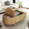 U-Can Minimalist Oval Lift-Top Coffee Table with Hidden Storage and Wood Wave Grain Finish