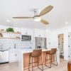 (Same as W882P244711) 52 Inch Flush Mount Ceiling Fan DC 3 Solid Wood Fan Blade Noiseless Reversible Motor Remote Control With Light
