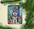 Alaskan Malamute Christmas Reindeer Porcelain Ornament Christmas Tree Hanging Decorations for Home Christmas Holiday, Rectangle, Gift, Multicolor