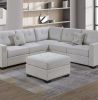 Casual Simple Tufted Couch Living Room Sectional 4pc Set Sincere Bone Color Fabric Upholstered RAF/LAF One-Arm Loveseat Wedge Ottoman