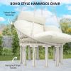 Outsunny Hammock Swing Chair, Macrame Hanging Chair with Large Cushion, Chain, Steel Frame for Indoor Outdoor Use, Cream White