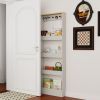 Behind The Door 69" Tall Bookcase with 4 Shelves and 5 hooks, Space-Saving Narrow storage cabinet for Living Room, Children's Room, Study Room