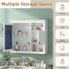 32'' Bathroom Wall Cabinet with Mirror, Wall Mounted Medicine Cabinet with 3 Shelves, Mirrored Door Over Toilet Storage Cabinet, White