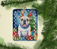 White English Bulldog Christmas Reindeer Porcelain Ornament Christmas Tree Hanging Decorations for Home Christmas Holiday, Rectangle, Gift, Multicolor
