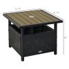 22" Steel PE Rattan Wicker Outdoor Patio Accent Table with Umbrella Hole Brown