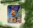 Australian Terrier Christmas Reindeer Porcelain Ornament Christmas Tree Hanging Decorations for Home Christmas Holiday, Rectangle, Gift, Multicolor