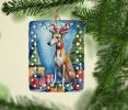 Greyhound Christmas Reindeer Porcelain Ornament Christmas Tree Hanging Decorations for Home Christmas Holiday, Rectangle, Gift, Multicolor