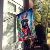 Black Pug Christmas Reindeer House Flag Large Porch Sleeve Pole Decorative Outside Yard Banner Artwork Wall Hanging, Polyester, House Size, Multicolor