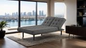 Dark Gray Futon Sofa Biscuit Tufting Seat Back 1pc Sofa Adjustable Headrest Converts to Chaise Couch