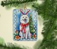 American Eskimo Christmas Reindeer Porcelain Ornament Christmas Tree Hanging Decorations for Home Christmas Holiday, Rectangle, Gift, Multicolor
