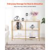3-Tier Glass Console Table, Modern Rectangle Sofa Side Table with Tempered Glass Top and Iron Legs