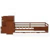 Twin Size Wood Platform Bed with Sample Bookshelf and Movable Wardrobe, Multifunctional Bed with Built-in Trundle Bed, Walnut