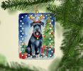 Giant Schnauzer Pointer Christmas Reindeer Porcelain Ornament Christmas Tree Hanging Decorations for Home Christmas Holiday, Rectangle, Gift