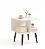 2-Tier mid Century Modern End Table with 2 Compartments Metal Legs Living Room Side Table Vintage Style Coffee Table