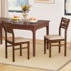 2 PCS Solid Rubber Wood Dining Chairs Set , Farmhouse Style Upholstered Armless Chairs with Hollow Back
