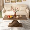37.5" Rustic Brown Coffee Table - Geometric Design+Wood Texture, Rubber Wood Plywood Frame