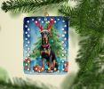 Doberman Pinscher Christmas Reindeer Porcelain Ornament Christmas Tree Hanging Decorations for Home Christmas Holiday, Rectangle, Gift, Multicolor