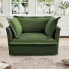 Slip-covered Armchair with 1 Big Back Cushion and 2 Big Toss Pillows, Single Deep Seat Comfy Single Couch Sofa Multiple Large Soft Pillows