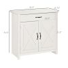 32" Farmhouse Sideboard Buffet Cabinet with Drawer, Barn Door Style Accent Cabinet Organizer for Kitchen, Living Room & Entryway, White Wash