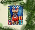 French Bulldog Christmas Reindeer Porcelain Ornament Christmas Tree Hanging Decorations for Home Christmas Holiday, Rectangle, Gift, Multicolor