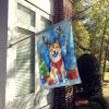 Akita Christmas Reindeer House Flag Large Porch Sleeve Pole Decorative Outside Yard Banner Artwork Wall Hanging, Polyester, House Size, Multicolor
