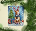 Bull Terrier Christmas Reindeer Porcelain Ornament Christmas Tree Hanging Decorations for Home Christmas Holiday, Rectangle, Gift, Multicolor