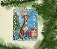 Brindle Greyhound Christmas Reindeer Porcelain Ornament Christmas Tree Hanging Decorations for Home Christmas Holiday, Rectangle, Gift, Multicolor