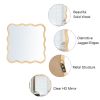 Solid Wood Wavy Square Mirror-Natural Wood 36" x 36" Modern Mirror Wall Decor for Bathroom, Bedroom, Living Room, Dining Room, Cloakroom, Entryway