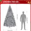 8 FT Artificial Christmas Tree, Unlit Hinged Christmas Pine Tree with 1350 Branch Tips and Sturdy Metal Stand, Silver