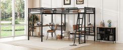 Twin Size Metal Loft Bed with Two Built-in Desks,Black