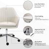 Vinsetto Velvet Swivel Office Chair, Scallop Shape, Linen Fabric, Wheels, Home Study Bedroom, Beige