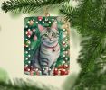 Asian Cat By the Christmas Tree Porcelain Ornament Christmas Tree Hanging Decorations for Home Christmas Holiday, Rectangle, Gift, Multicolor