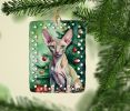 Peterbald Cat By the Christmas Tree Porcelain Ornament Christmas Tree Hanging Decorations for Home Christmas Holiday, Rectangle, Gift, Multicolor