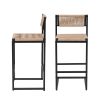 Kitchen Bar Stools with Footrest Set of 2 Paper Rope Weave Dining Chairs Counter Height Barstool (Style B Black & Honey)