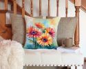 Gerbera Daisies in Watercolor Throw Pillow Machine Washable, Indoor Outdoor Decorative Pillow for Couch, Bed or Patio, 14Hx14W