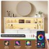 6-Drawer Fabric Dresser with Power Outlets and LED Light, Storage Organizer and TV Stand for Bedroom, Living Room, Hallway, White